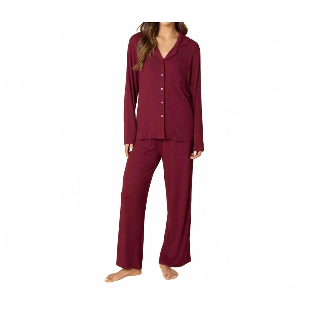 NEW SOFTIES aria slim notch collar pajama set in cherry cola
